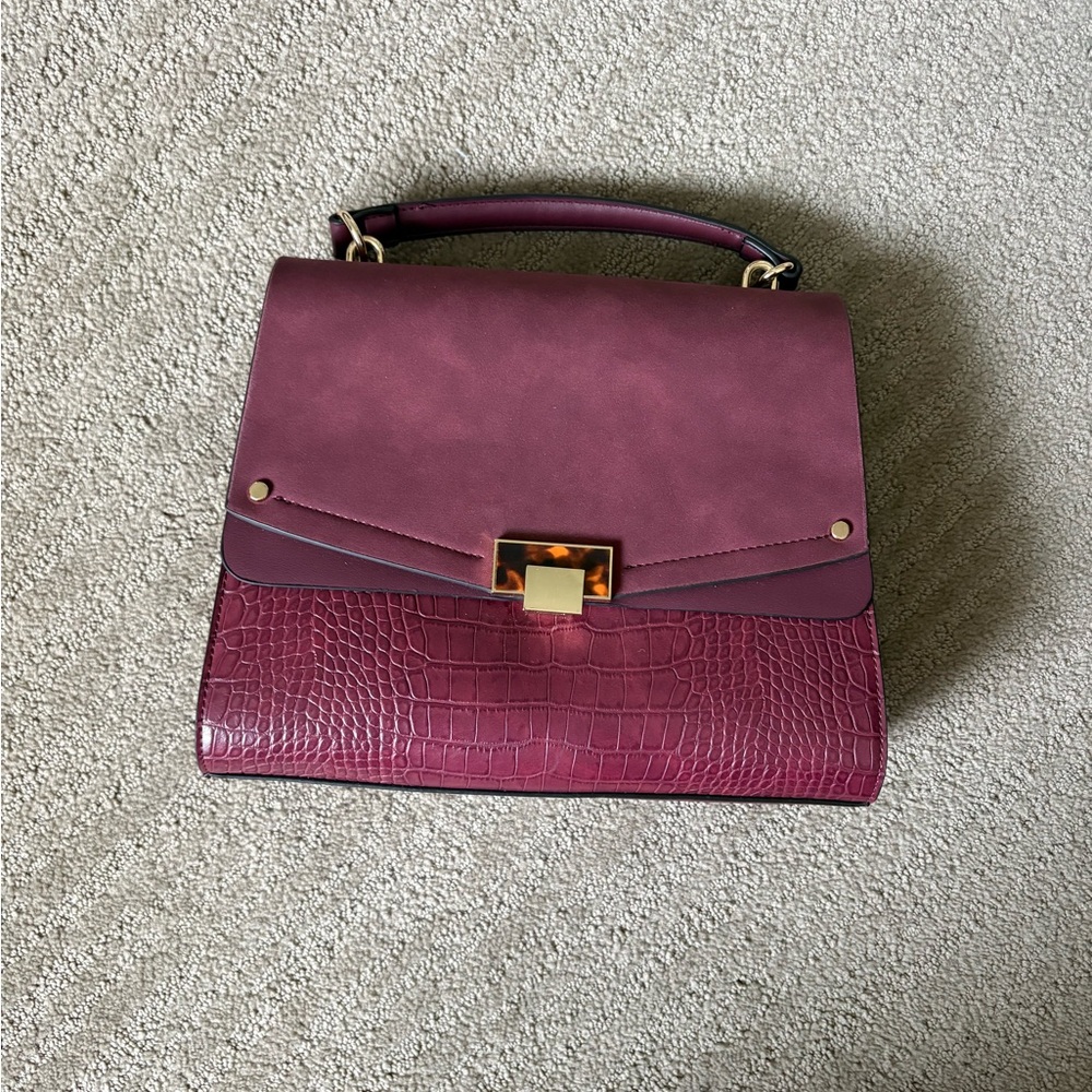 JustFab Wine-Red Croc-Accent Top Handle Satchel
